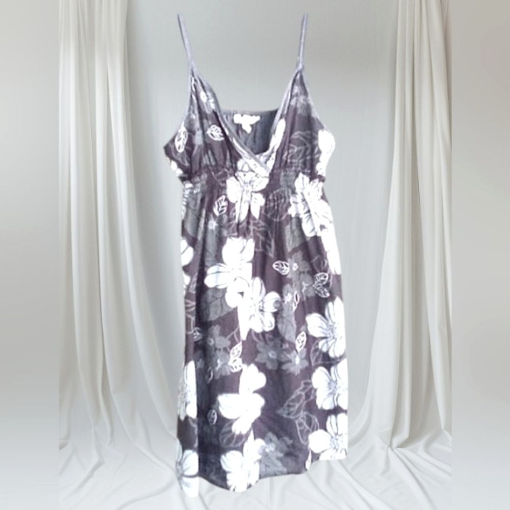 Aeropostale Dress 100%Cotton Gray Cream Floral 90s Babydoll Spaghetti St…